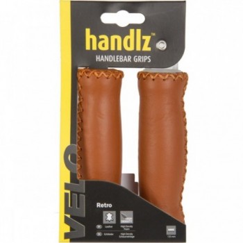 Brown Leather Bike Grips 125mm Padded Velo - Classy Retro Look - 2