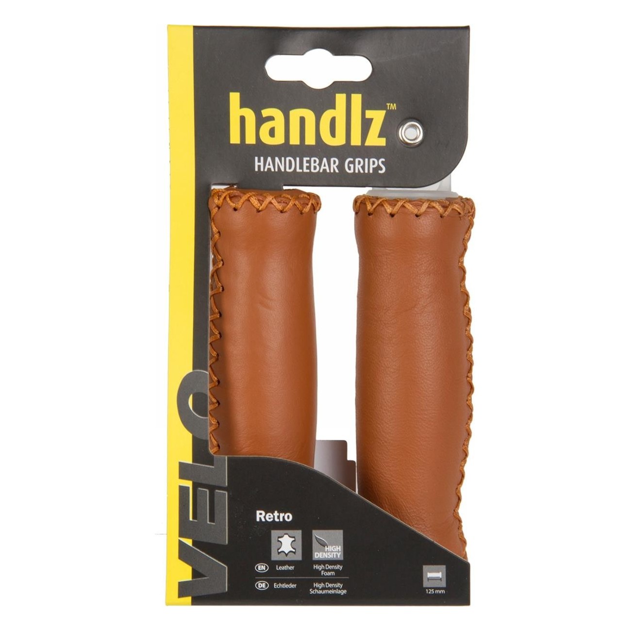 Brown Leather Bike Grips 125mm Padded Velo - Classy Retro Look - 2