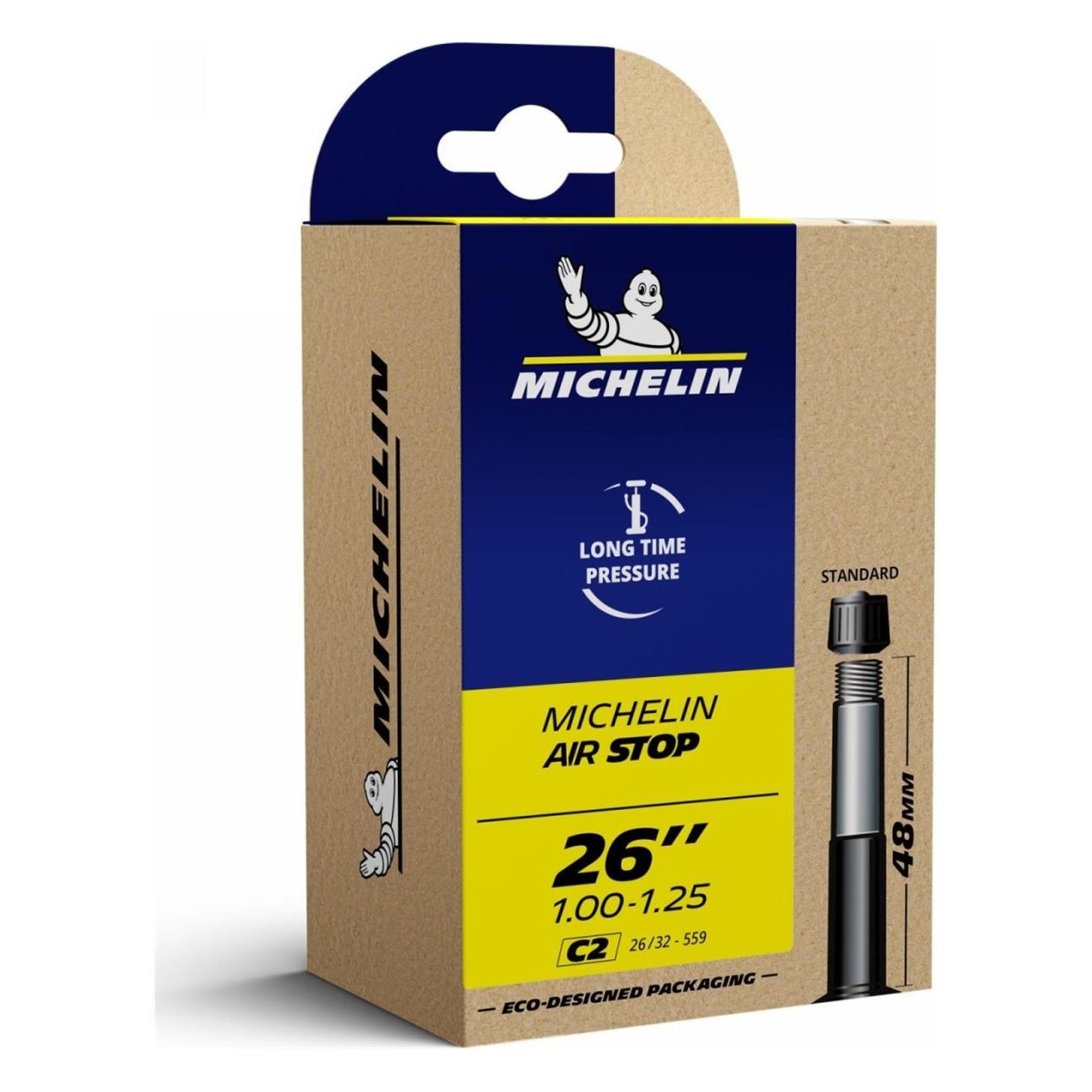 Camera d'Aria Michelin Air Stop 26x1.00/1.25 con Valvola 48mm, Resistenza Superiore e Tenuta di Pressione Efficace - 1 - Camere 