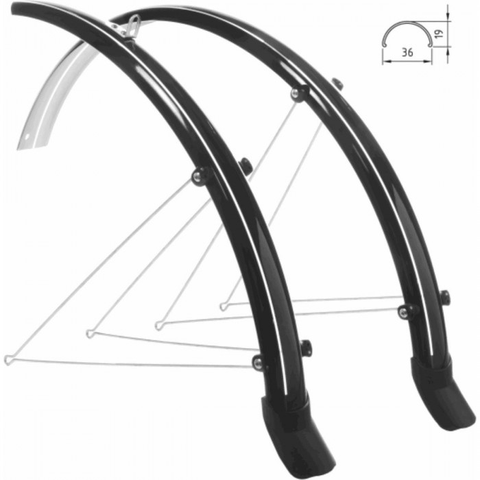 Kit de garde-boue Urban en polycarbonate noir 36mm pour vélo 28' avec supports ZEUS 2 - 1