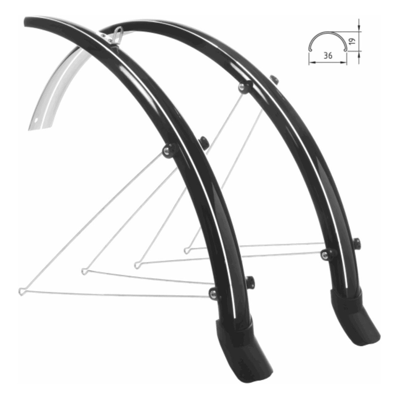 Black Polycarbonate Urban Mudguard Kit 36mm for 28' Bikes with ZEUS 2' - 1