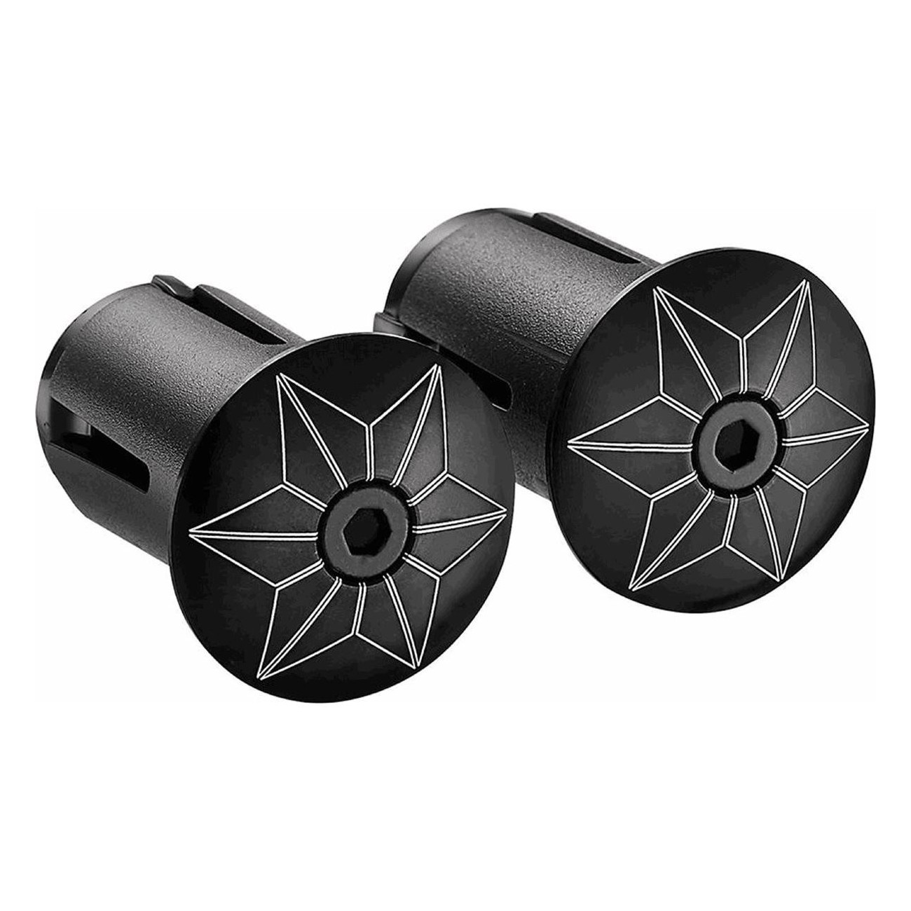 Black Aluminum Handlebar Plugs with Supacaz Expander and 3mm Screw - Star Plugz - 1