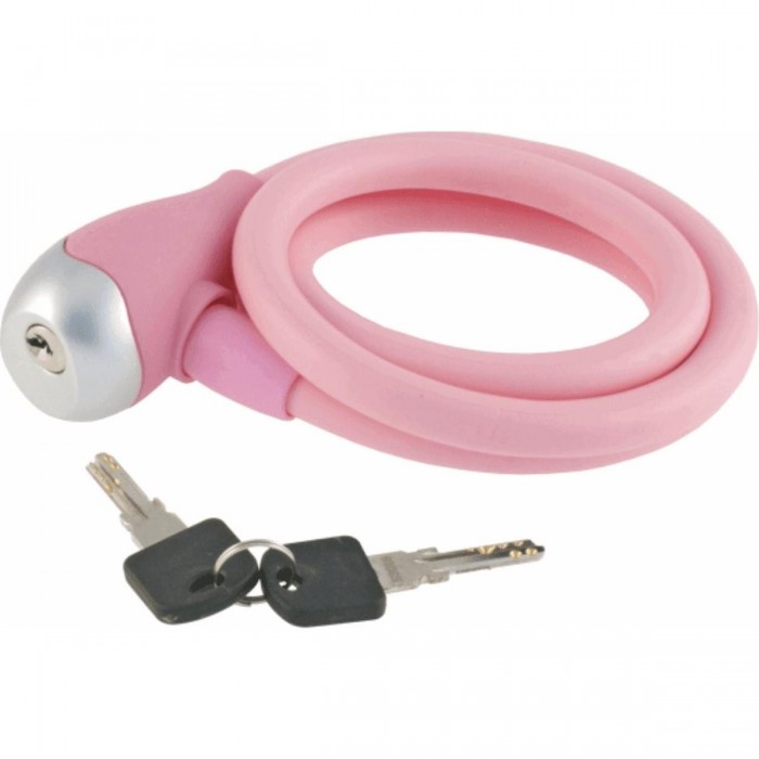 Pink Silicone Spiral Lock 12x1200 mm with Key for Bicycle - 1