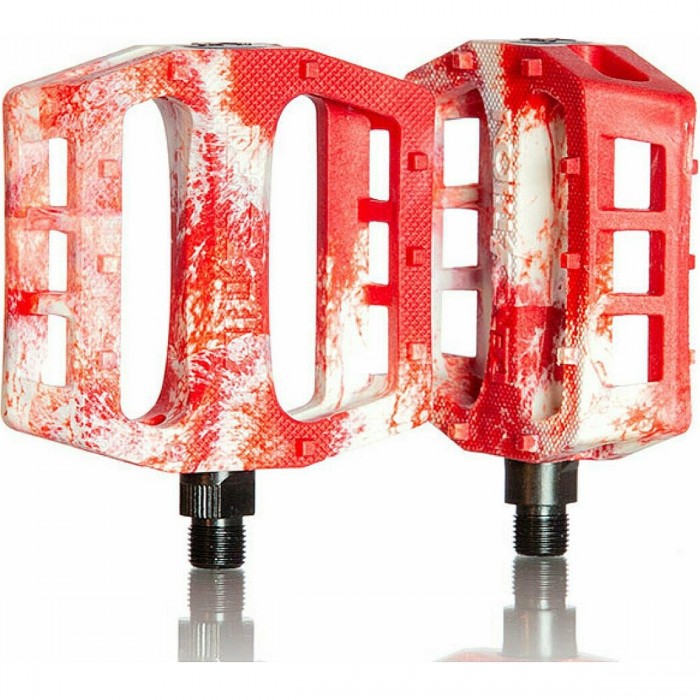 Demolition Trooper 9/16' BMX Pedals White/Red Marble - Sturdy Design & Great Grip - 1