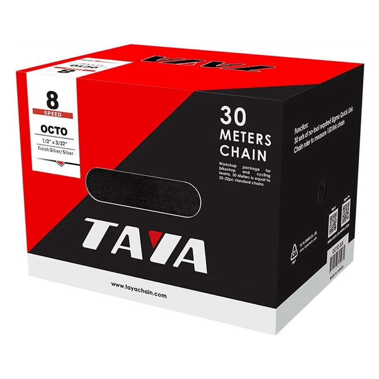 Silver Chain 7/8V 116 Links with DHT Treatment TAYA - 30m Roll - 1