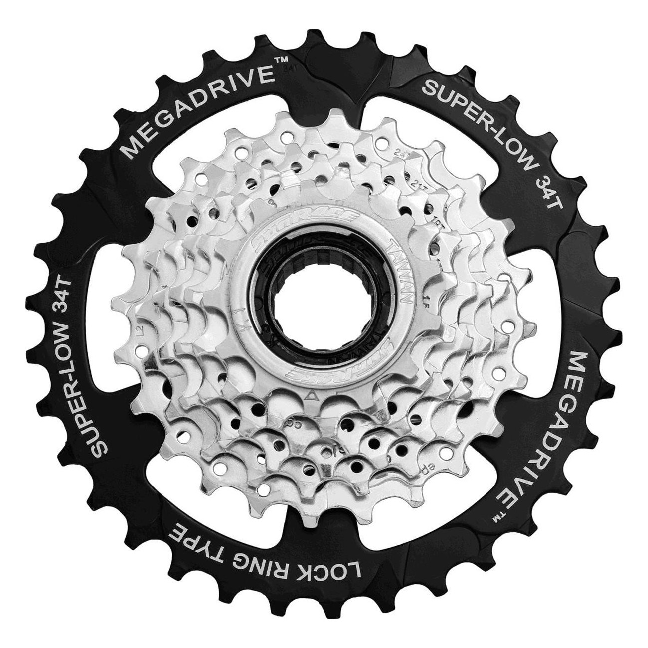 Megadrive 7-Speed Freewheel 13/34 Teeth Silver/Black Steel - SUNRACE - 1