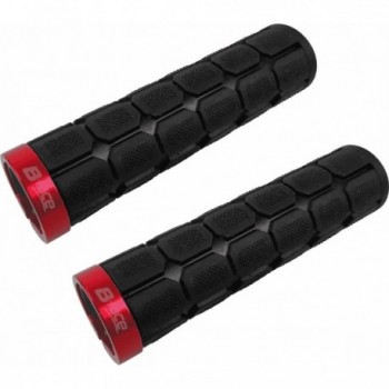 Black/Red Rubber Bike Grips with Aluminum Collar - 127 mm Length - 1