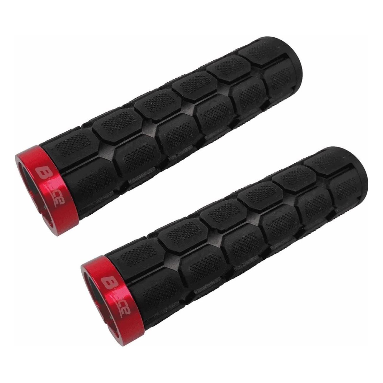 Black/Red Rubber Bike Grips with Aluminum Collar - 127 mm Length - 1