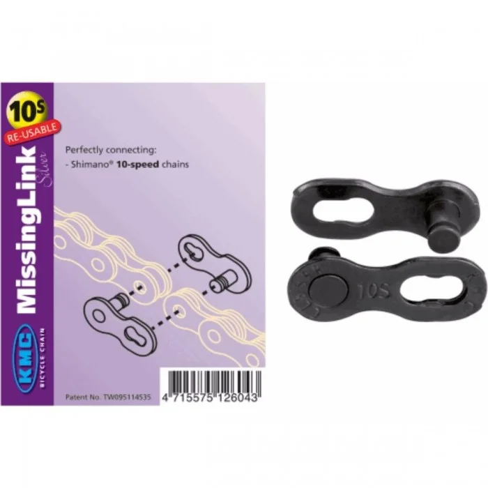 KMC X10 DLC Missing Link for 10-Speed Chains, 2 Pairs, Black - 1