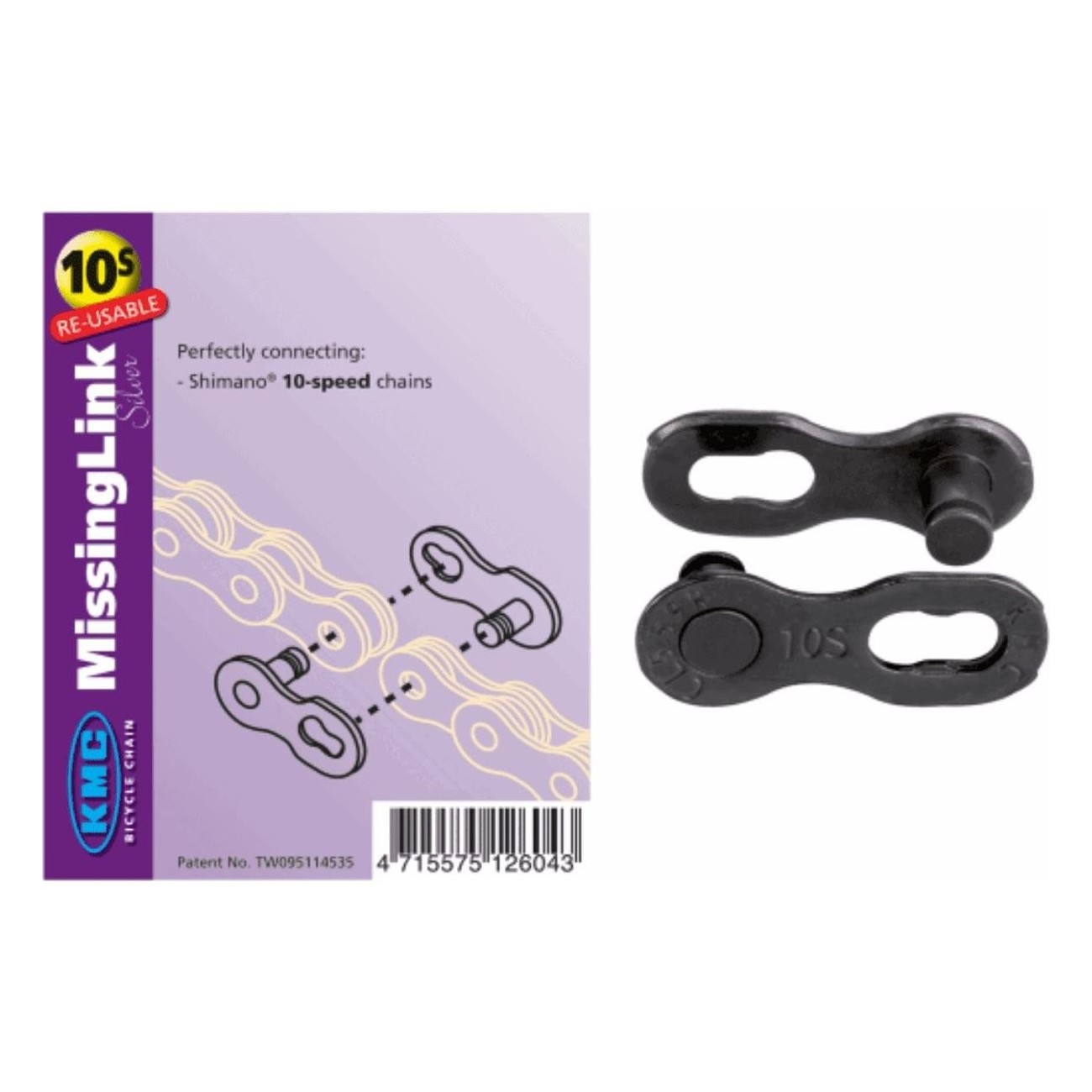 KMC X10 DLC Missing Link for 10-Speed Chains, 2 Pairs, Black - 1