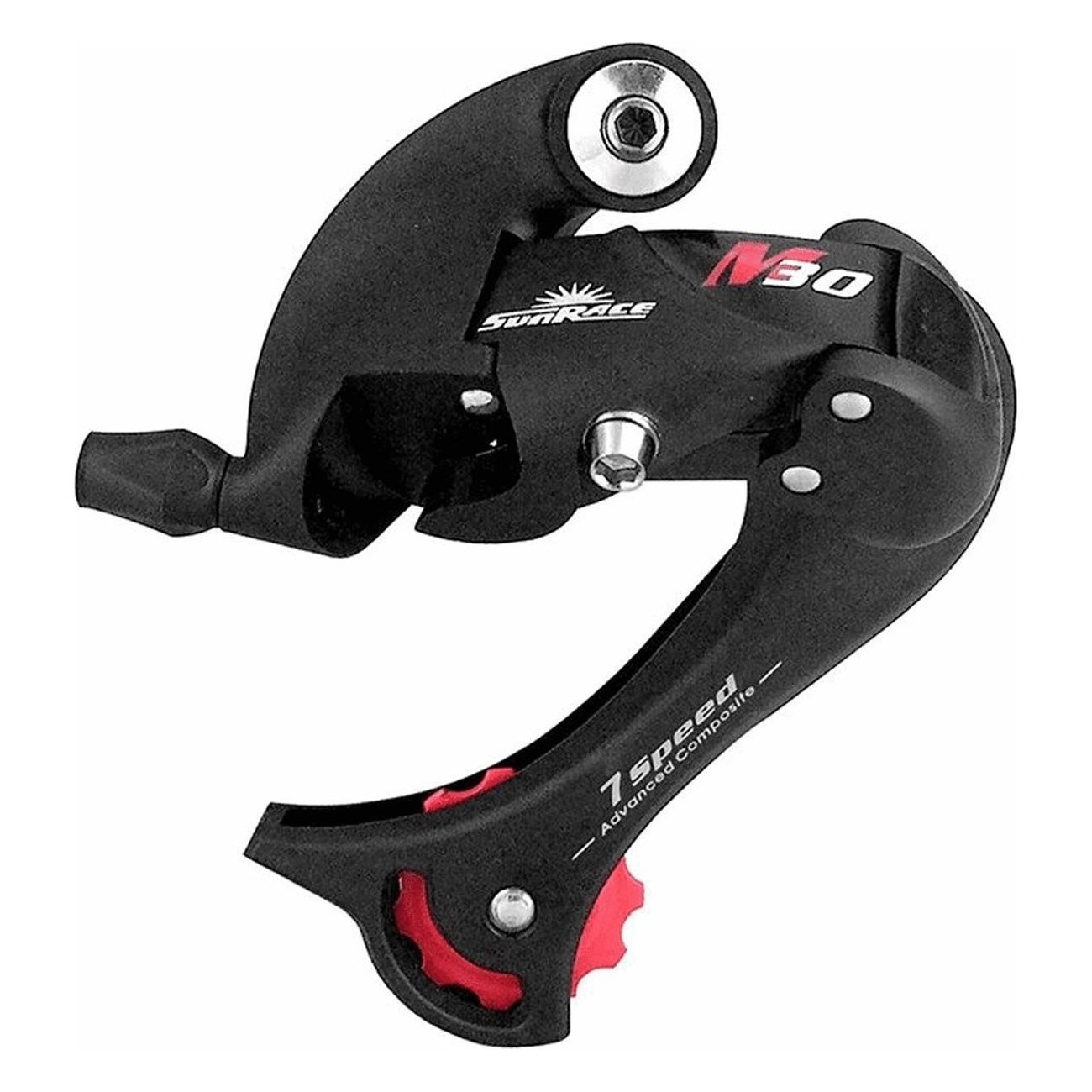 MTB 2/3x7V Long Cage Steel Derailleur 30T Black Compatible Shimano SUNRACE - 1