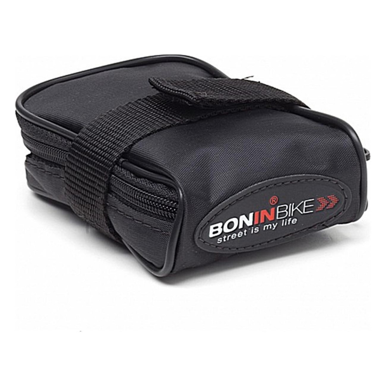 Bolsa Sillín Porta Cámara de Aire MTB Boninbike en Poliéster Negro 12x9x4 cm - 1