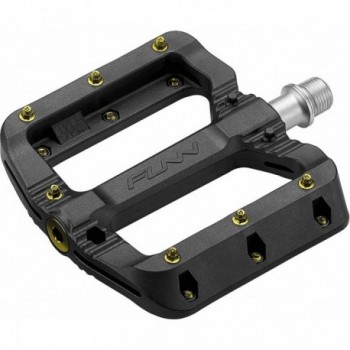 Black Magic FLAT Pedal in Black Thermoplastic with Gold Pins 103x98x17mm - 1