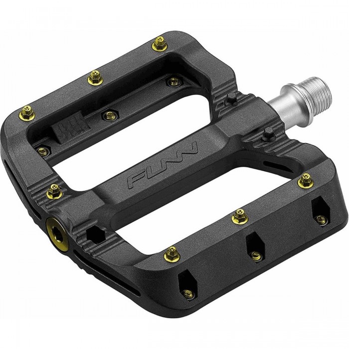 Black Magic FLAT Pedal in Black Thermoplastic with Gold Pins 103x98x17mm - 1