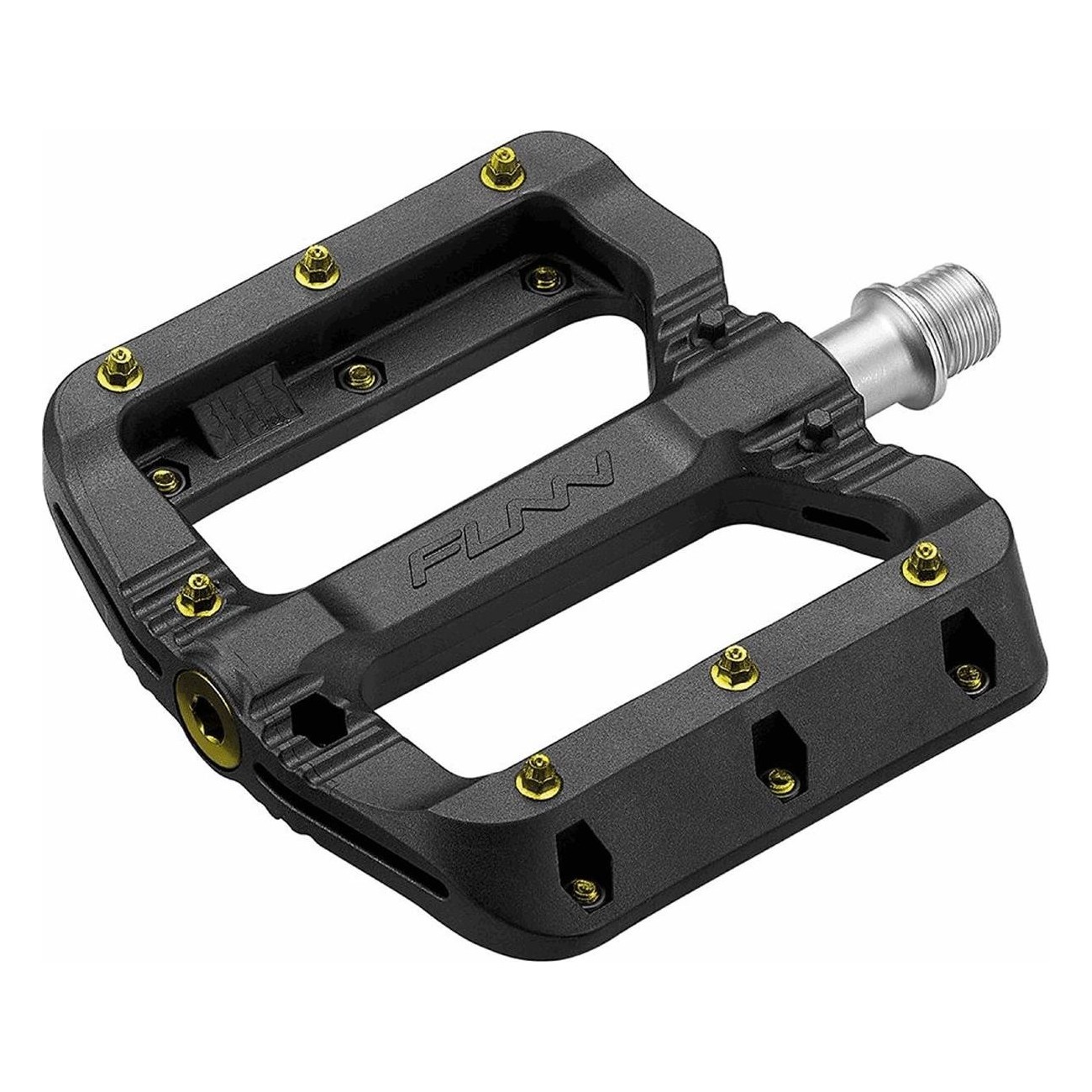 Black Magic FLAT Pedal in Black Thermoplastic with Gold Pins 103x98x17mm - 1