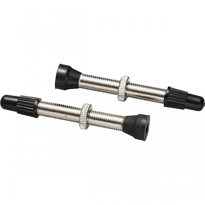 Set of 2 Brass Tubeless Presta Valves, 56 mm, Silver - 1