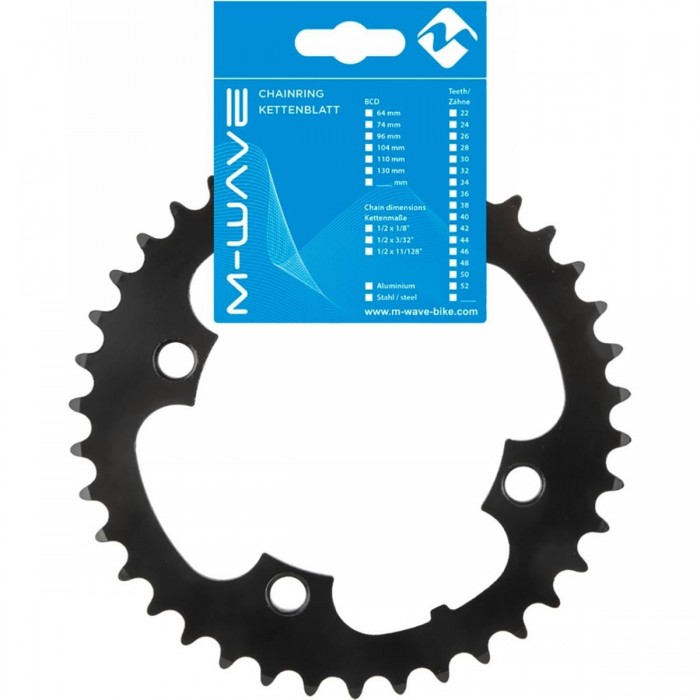 Samox 38T Black Steel E-Bike Chainring, BCD 104mm - 1