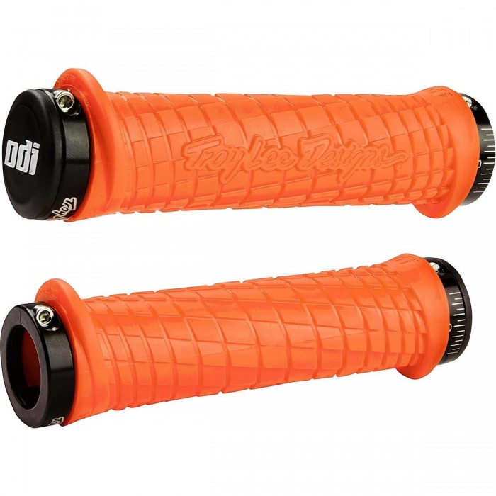 Poignées MTB ODI Troy Lee Designs Lock-On Orange avec Colliers Noirs 130mm - 1