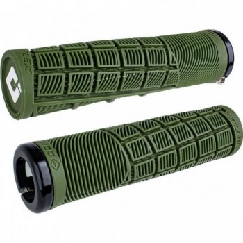 Impugnature Odi Grips Reflex V2.1 Lock-On Verde Oliva con Morsetti Neri 135 mm per BMX e MTB - 1 - Manopole - 0711484194962