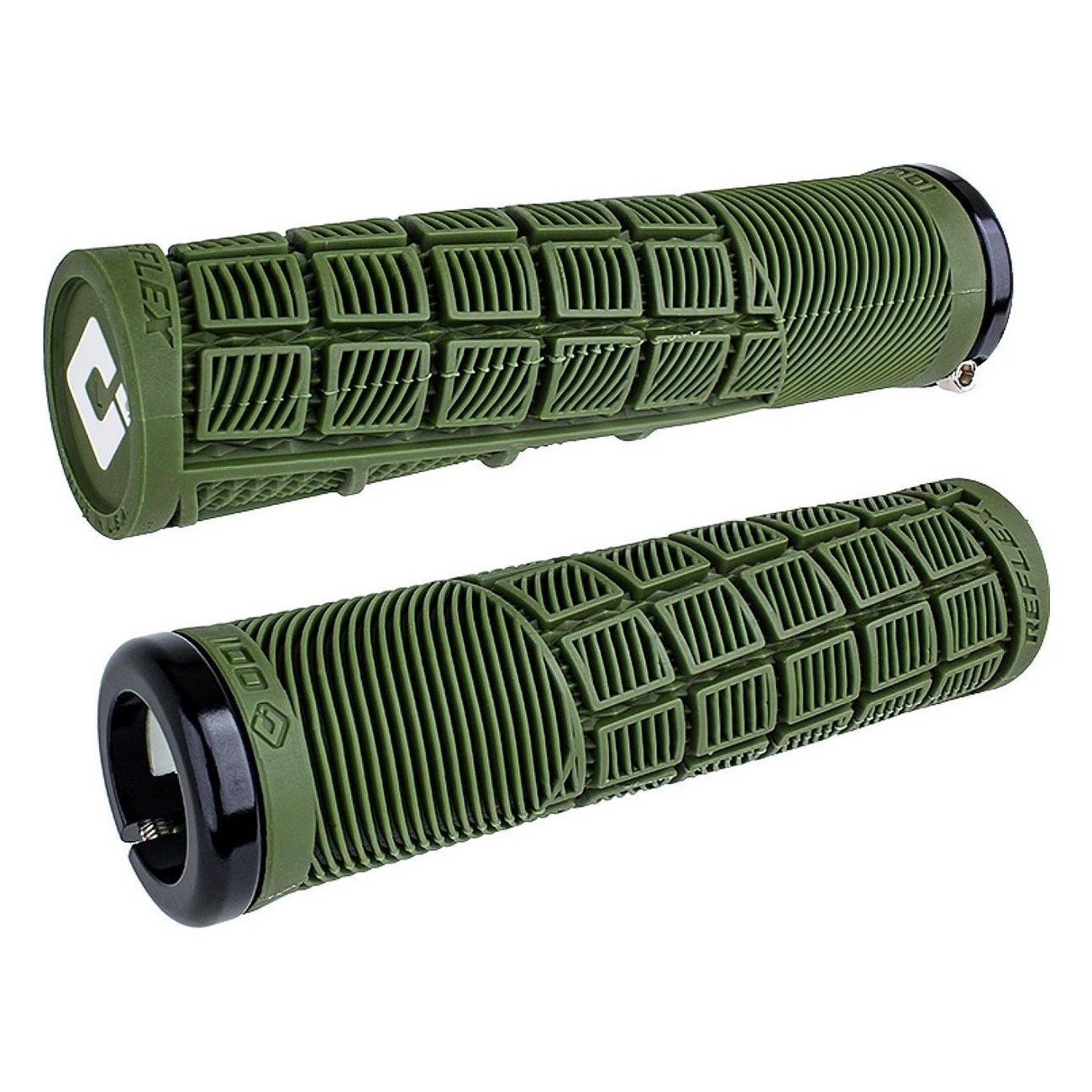 Impugnature Odi Grips Reflex V2.1 Lock-On Verde Oliva con Morsetti Neri 135 mm per BMX e MTB - 1 - Manopole - 0711484194962