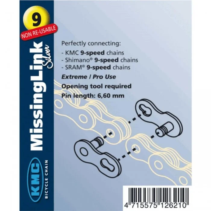 KMC 9-Speed Chain Link - 2 Rust-Resistant Silver Pairs for Durability - 1