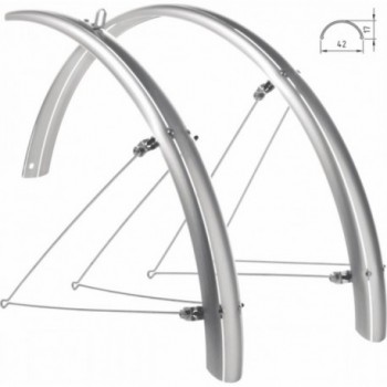 Guardabarros Urban Kit 28' en Policarbonato Plata, 42mm - Incluye Soportes y Abrazaderas - 1