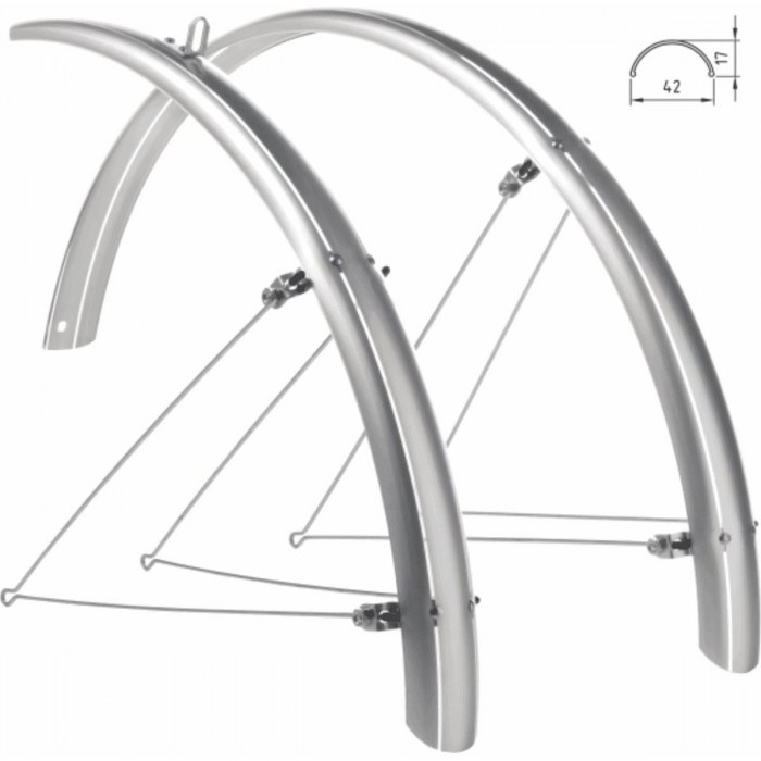 28' Urban Mudguards Kit in Silver Polycarbonate, 42mm - Includes Brackets and Clamps - 1