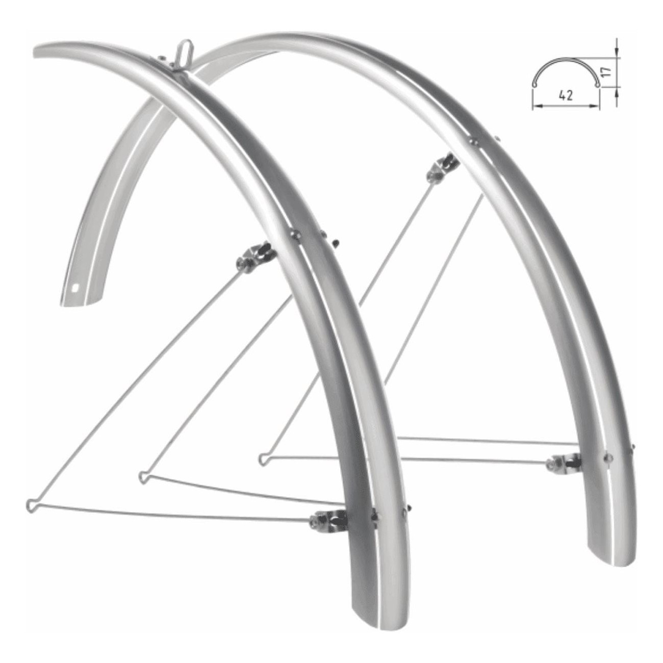 28' Urban Mudguards Kit in Silver Polycarbonate, 42mm - Includes Brackets and Clamps - 1