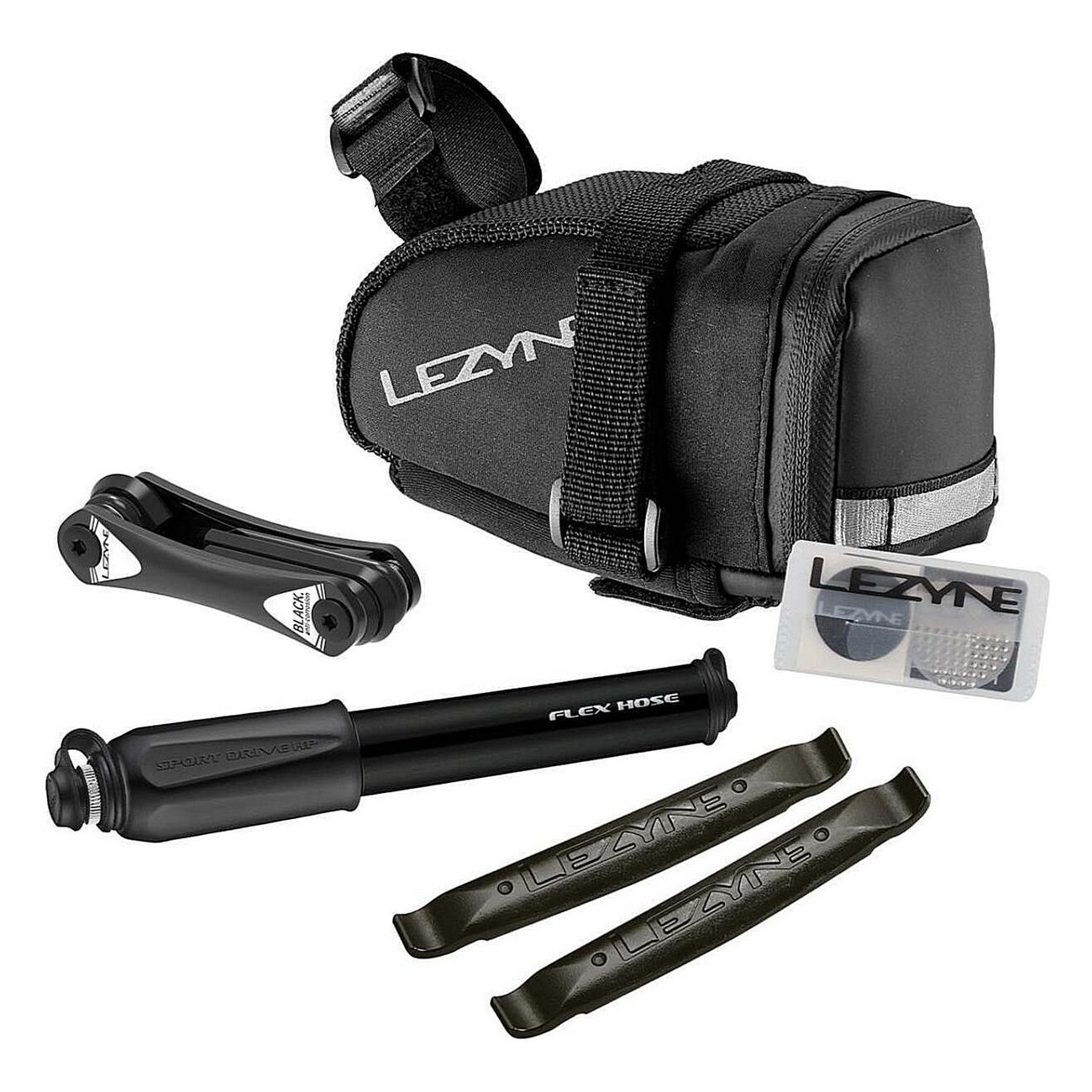 Lezyne Caddy (M) Black Saddle Bag with Sport Drive HP Pump & Repair Kit - 1