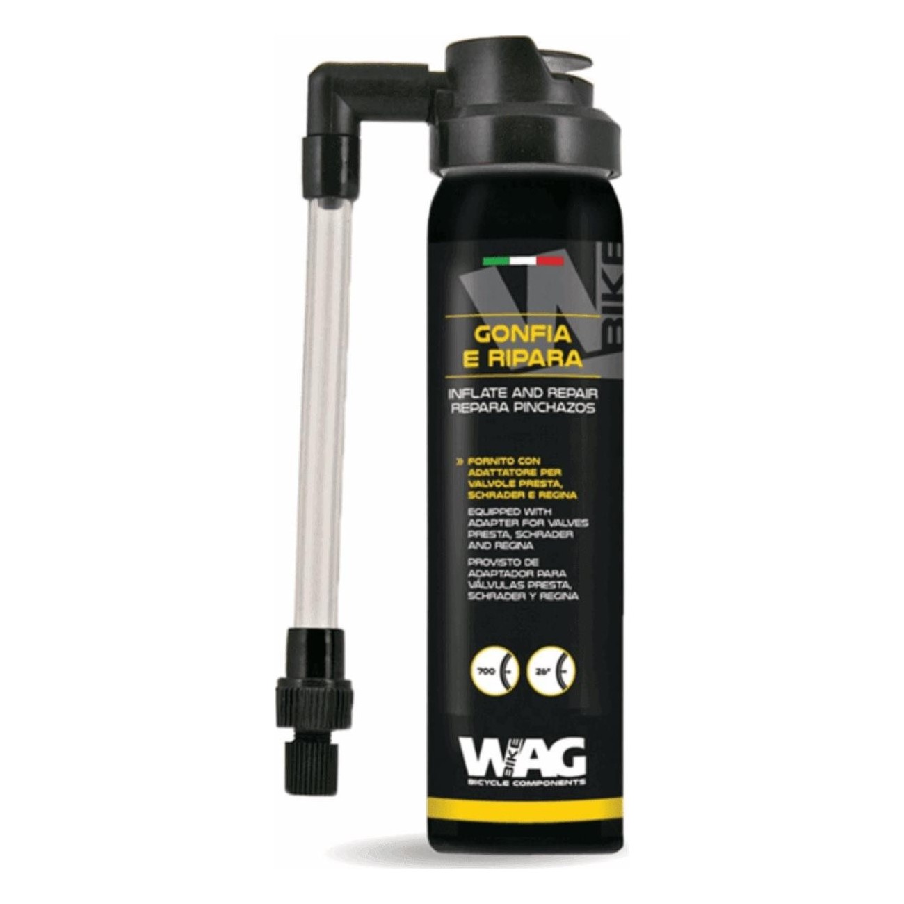 Spray Inflador y Reparador 75ml para Válvulas Presta, Schrader y Regina - Con Adaptador - 1