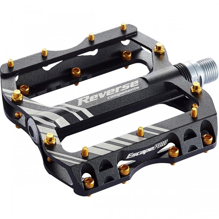 Pedal Inverso Escape Pro Negro-Oro para MTB - Ligero y Resistente en Aluminio CNC - 1