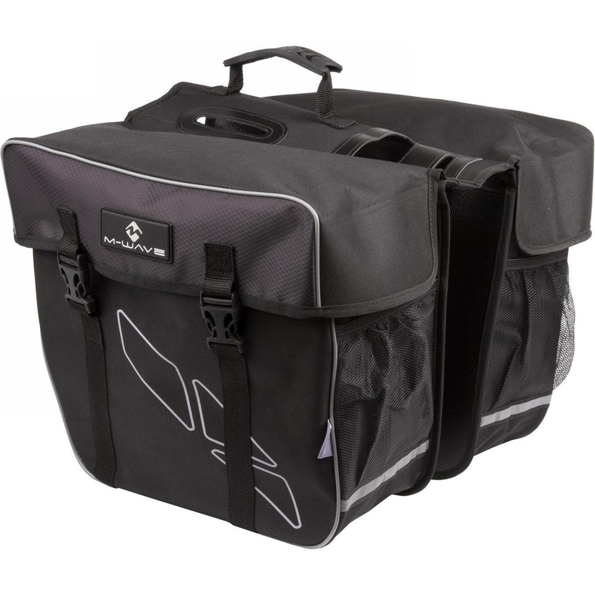 0698238400046 - M-Wave Amsterdam Double 600D Gepäckträgertasche Schwarz Grau mit Reflektoren - 50cm