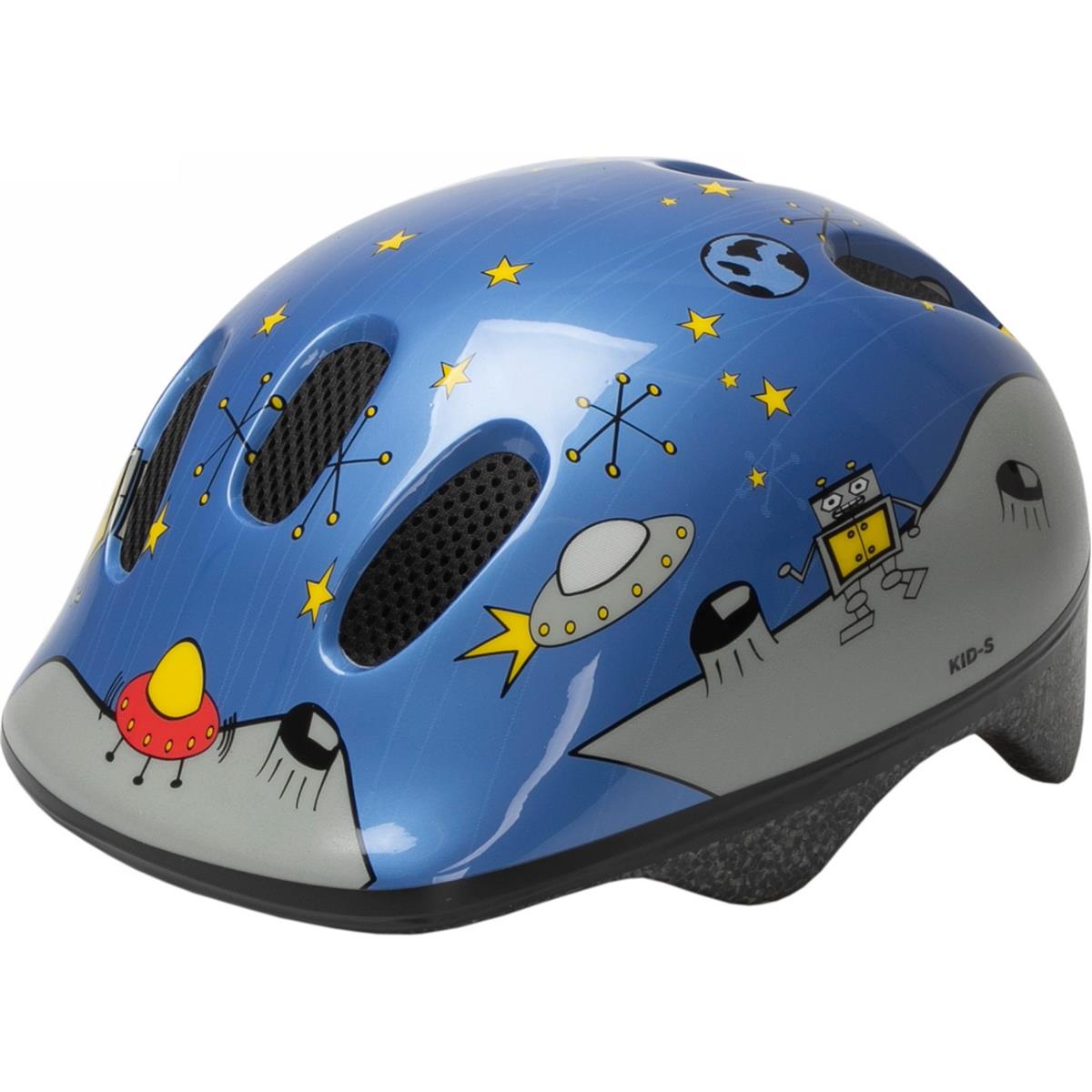 0698238409346 - Reflektierender Kinderhelm Ventura Space Blau Größe S (52-57 cm) - Sicherheit und Komfort mit Visier und Mückenschutz