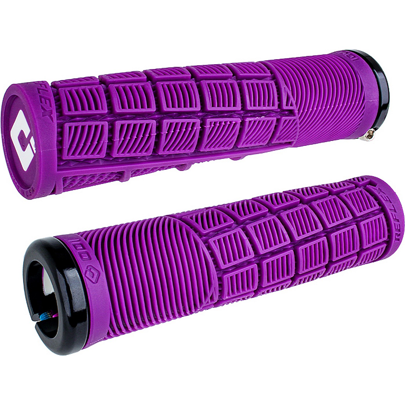 0711484195075 - Odi Grips Reflex V21 Lock-On Lila mit schwarzen Klemmen 135mm für BMX und MTB