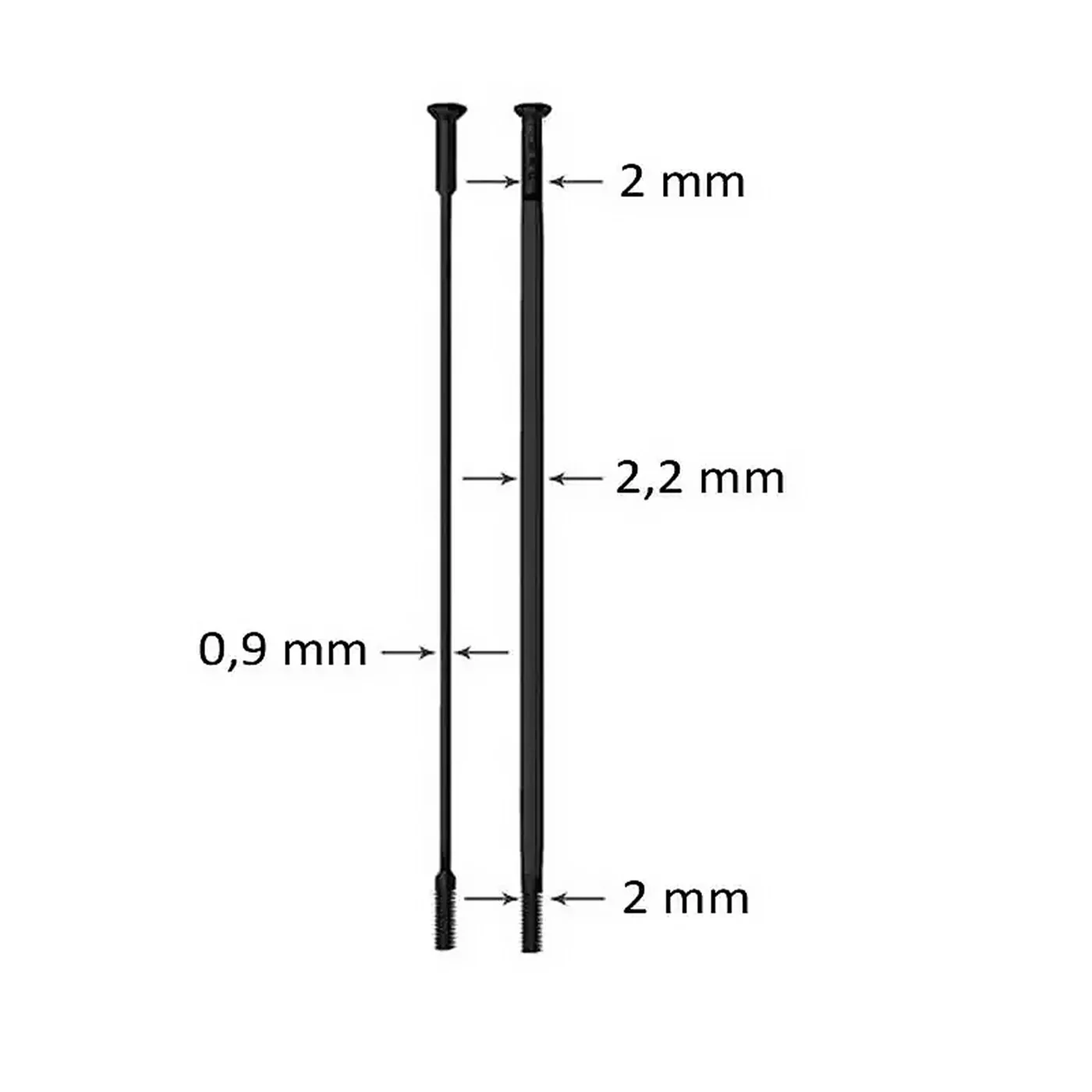 Raggi sapim cx-ray inox testa diritta 303mm nero con nipple alluminio 4pz