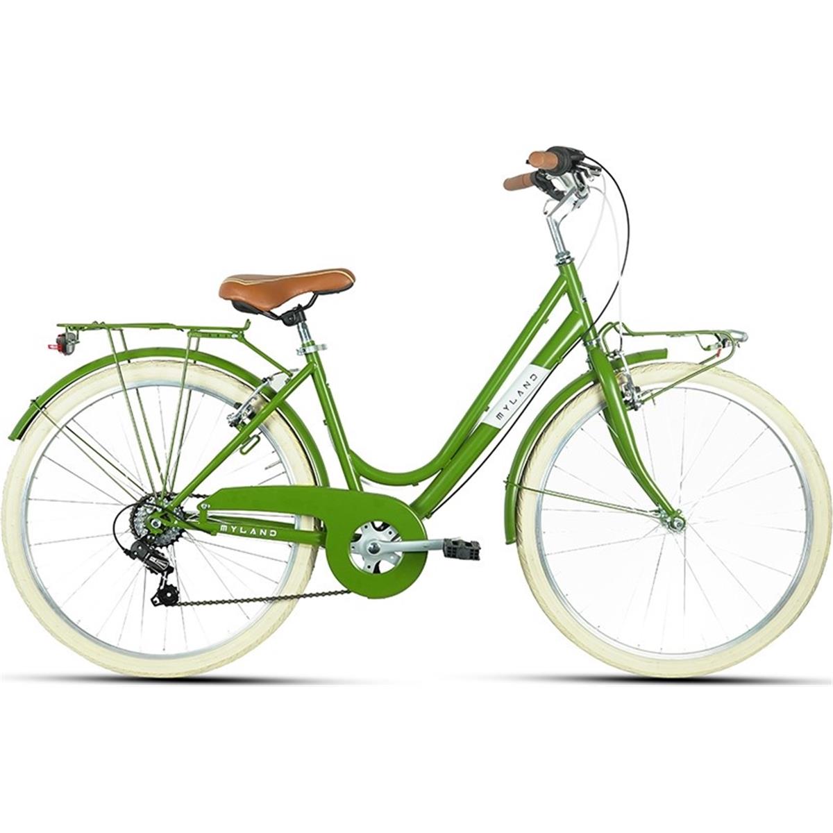 8059796060189 - Damen City Fahrrad Grün 26 mit Shimano 6-Gang MYLAND - Hi-Ten Stahlrahmen V-Brake